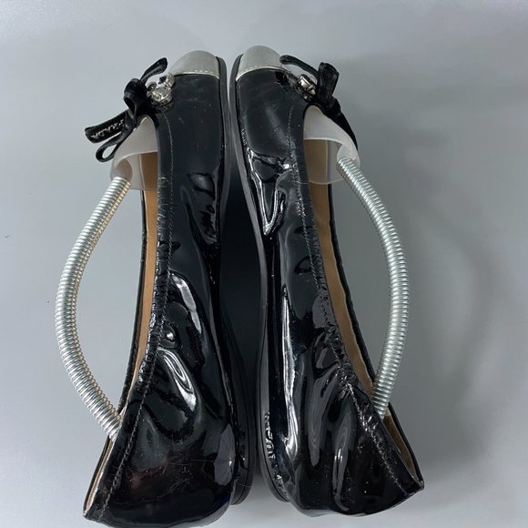 Prada Black Patent Leather Ballet Flats with Crystal on Front, Size 39 - Picture 9 of 14